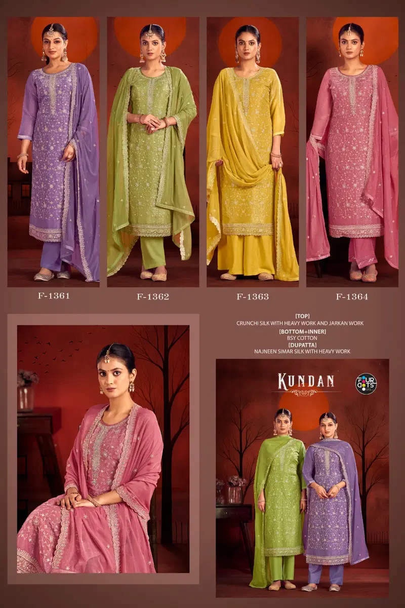 Kundan By Four Dots Crunchi Silk Designer Salwar Kameez Suppliers In India